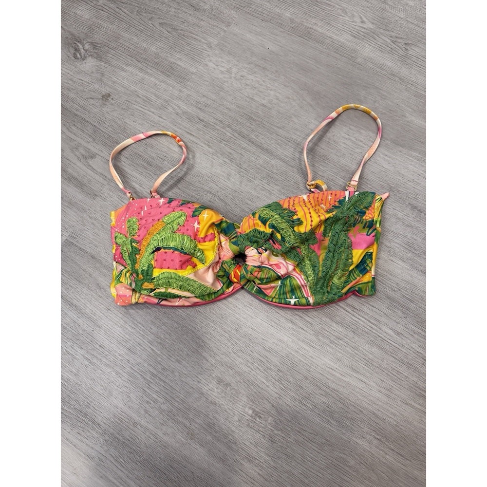 Agua Bendita REVOLVE Talia Bikini Top Palm Solaris 2XL Tropical Embroidered Swim